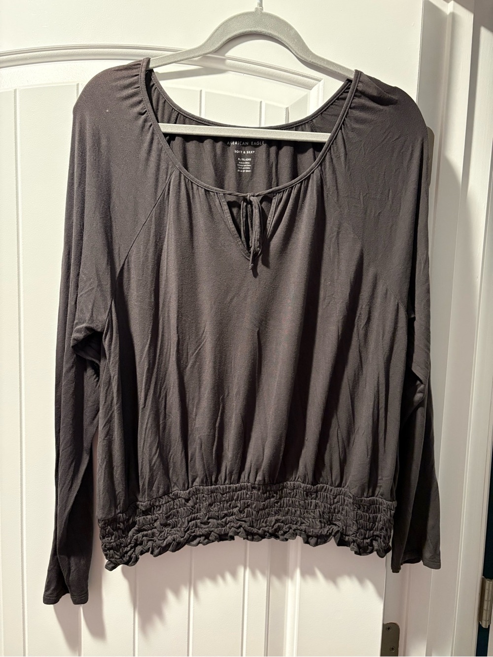 American Eagle Soft & Sexy L/S Gray Peasant Boho Top Size XL, Y2K Revival Basic